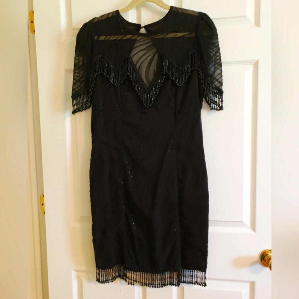 Vintage, Legends Fashions LS black beaded dress